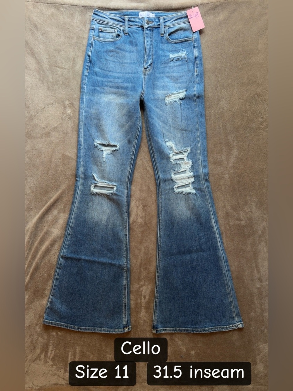 Cello Women's Ripped Flare Jeans in Light Blue Wash
